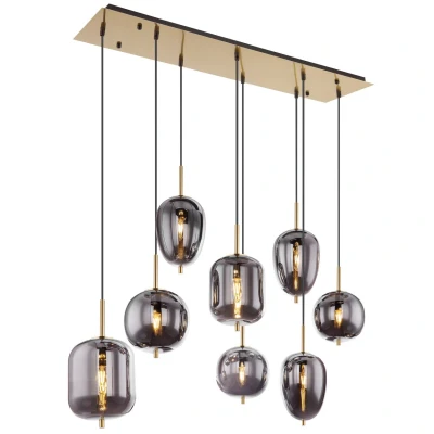 Image of Blacky I Cluster Pendant Ceiling Light Brass Coloured Glass Shade 8x E14