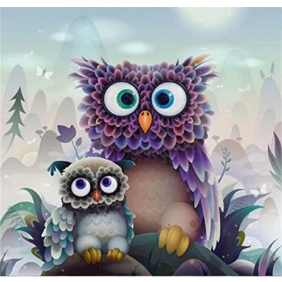 Image of OWN4B Cross Stitch Kits Stamped, Lovely Owls Printed Pattern 11CT 14.2x14.2 inch DIY Embroidery Kit (Owls)