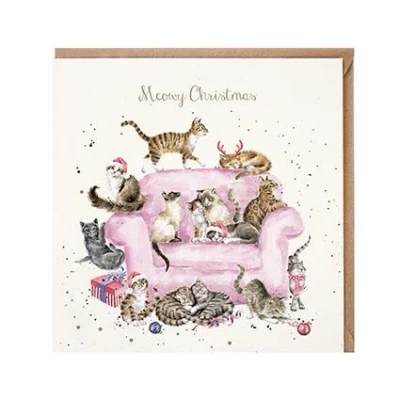 Image of Wrendale Designs by Hannah Dale Meowry Christmas Gold Foiled Card Single