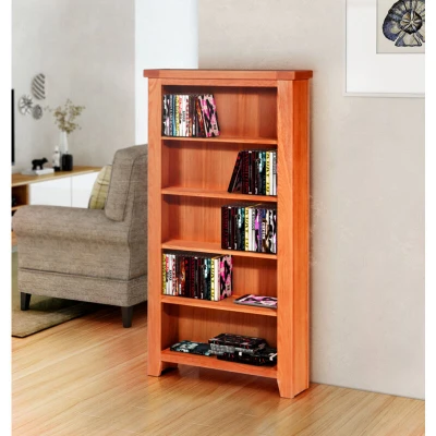 Image of Hallowood Furniture Cotswold Oak Wide CD Storage in Finish, Bookcase with 5 Shelves, Wooden DVD Cupboard, or Tower, Book Shelf for Office, Unit