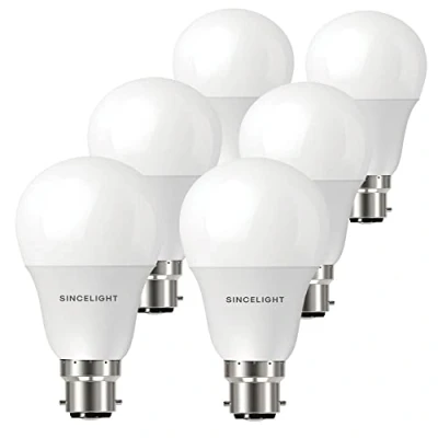 Image of SINCELIGHT DIMMABLE LED Light Bulb with B22 Base, 9W, 850lm(85W Equivalent), Warm White 2700K, Bayonet Cap, GLS Energy Saving, Pack of 6