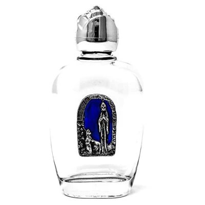 Image of Catholic Gift Shop Lourdes Oval Bottle with Blue Plaque Filled Blessed Holy Water