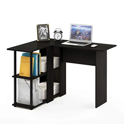 Image of Furinno Abbott L Shape Writing Desk, Computer Desk with Bookshelf, Espresso/Black