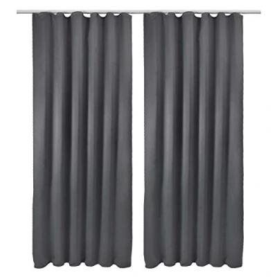 Image of Beautissu Blackout Curtain Set 140x245cm 2 Panels Bedroom Darkening Window Drapes Long for Windows Opaque Ruffle Curtains of Anthracite Amelie BK