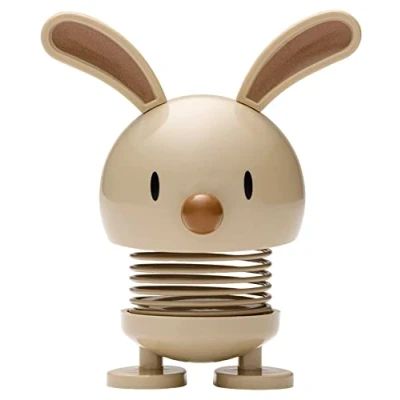Image of Hoptimist Bunny Wobble Figurine, Latte, Home Decor Ornament Danish Design, Plastic W/Metal Spring, Small Creates Cheerful Movement