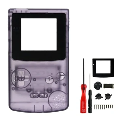 Image of OSTENT Full Housing Shell Case Cover Replacement Compatible for Nintendo GBC Gameboy Color Console Clear Purple