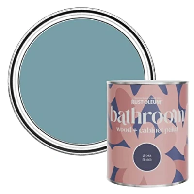 Image of Rust Oleum Blue Moisture Resistant Bathroom Wood and Cabinet Paint in Gloss Finish Pacific State 750ml