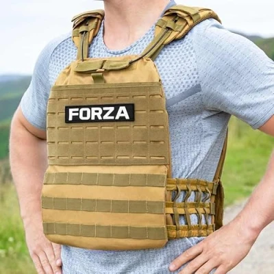 Image of FORZA Tactical Weighted Vest Adjustable with Weight Capacity Up to 22kg Ideal for Endurance Training &amp; Conditioning (Khaki, 5kg)