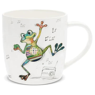 Image of Lesser &amp; Pavey British Designed Barrel Coffee Mug Ceramic Mugs for Home or Work Large Hot Drinks Freddy Frog Tea and Cups Bug Art