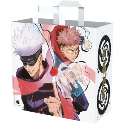 Image of Konix Jujutsu Kaisen Shopping Bag 40 x 45 20 cm Recycled Material Gojo and Yuji Motif White