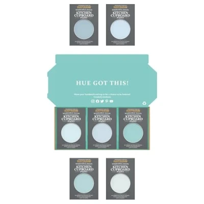 Image of Rust Oleum Kitchen Cupboard Paint in Satin Finish Soft Blues Tester Box