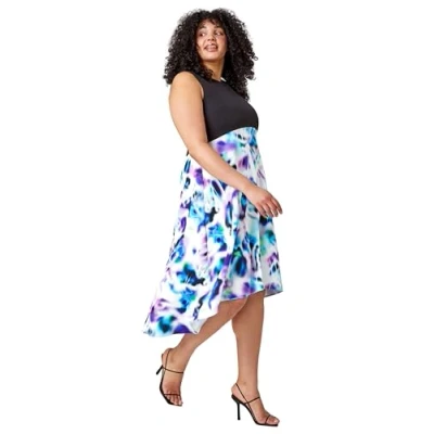 Image of Roman Curve Womens Premium Stretch Abstract Midi Dress Purple Size 20 UK