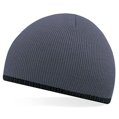 Image of Beechfield 2 tone beanie knitted hat in Graphite grey / black