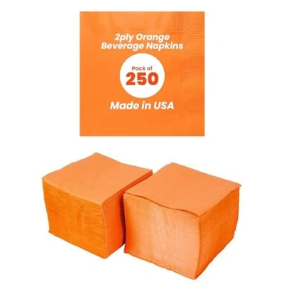 Image of Perfectware 2 Ply Orange Beverage Napkins Pack of 250ct