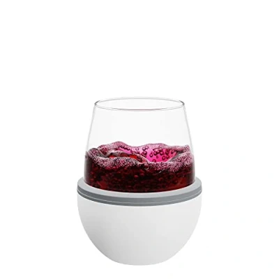 Image of asobu Insulated Stemless Wine Glass Stainless Steel Sleeve and (White)