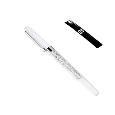 Image of Quality Rollerball Pen with Crystals (White) Also Pouch and Refill Included.