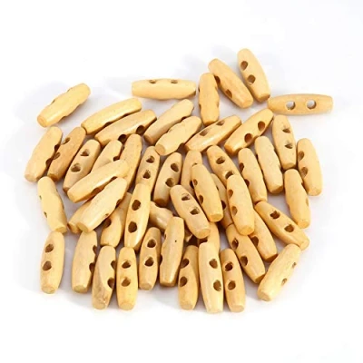 Image of 50Pcs 2 Holes Wooden Buttons Horn Toggle Sewing Olive Shape Knitting Accessory for Coat Jacket Craft DIY, 11x30mm