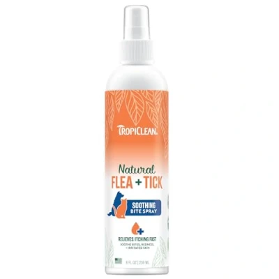 Image of TropiClean Natural Flea &amp; Tick Treatment Soothing for Bites Relieves Itching Fast Itchy Skin Relief Bite Spray Pets, Cedarwoood Lemongrass Oil, 236ml