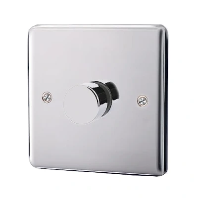 Image of ASAB 1 Gang Dimmer Switch PGM 33803 Brushed Steel Suitable for LED Lamps Tungsten and Low Voltage Transformers Easy to Push On Off Button Energy Saving Fixing Screws Design
