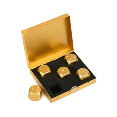 Image of SCSpecial Aluminum Alloy Dice 5 Pieces 16mm Portable Dices with Metal Box 6 Sided Poker Party Game Toy Man Golden