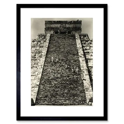 Image of Wee Blue Coo Photo Landscape Chichen Itza Temple Steps Mexico Maya Framed Wall Art Print