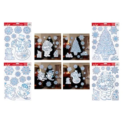 Image of Christmas Window Stickers Decorations, Clings Reusable Xmas Decals (4Pk Glitter Stickers)