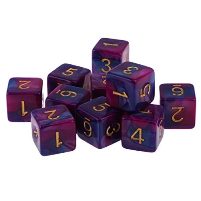 Image of Inzopo Pack of 10 Dual Colored Six Sided D6 Dice Acrylic Number Game Role Playing for Party Toys Purple &amp; Blue, 16mm