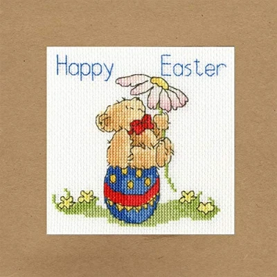 Image of Bothy Threads Cross Stitch Kit Greeing Card Easter Teddy