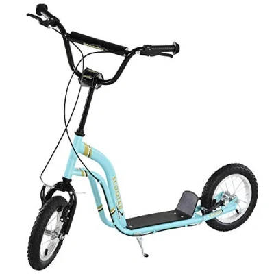 Image of HOMCOM Kids Stunt Scooter, Teen Push Scooter with 12&quot; Rubber Wheels, Adjustable Handlebar Height, Dual Brakes, for 5+ Years Old, Blue
