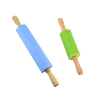 Image of MEESOGA Small Silicone Rolling Pin for Hands 2Pack Non Stick Children&#039;s Mini Pastry Dough Roller with Wooden Handle Baking Pizza Pie Cookies Fondant