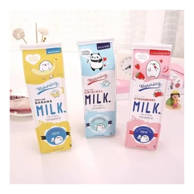 Image of VONCYKI Creative School Pencil Case Cute Animals Fruits Milk Box Pen Bag Kawaii Stationery Office Supplies(PINK)