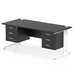 Image of Impulse 1800x800 Desk Black/White Cable Managed 2x3 Drawer Fixed Peds