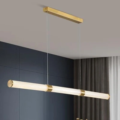 Image of LED Dimmable Pendant Light,Modern Light Luxury Kitchen Island Lights,Linear Chandeliers Height Adjustable Hanging Lamp Fixture Gold Ceiling Lighting For Living Room Dining Study Table Bar,L120CM