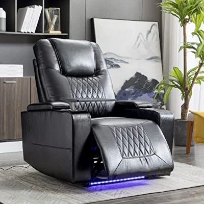 Image of Merax Electric Recliner Chair TV armchair with USB Charge Port, 360 Swivel Tray Table, Hand in Arm Storage, and Cup Holders, Ambient Lighting Gaming Home Theater Seating (Black)