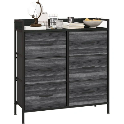 Image of HOMCOM Bedroom Chest of Drawers, Fabric Dresser with 6 Storage Organiser Unit Open Shelf and Metal Frame for Living Room, Entryway, Black