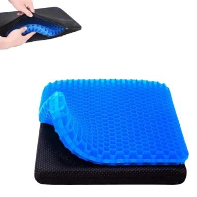 Image of GJIE Gel seat Cushion Double thickness Honeycomb design, Orthopaedic For Sciatica Tailbone Coccyx pain relief and Support, Office Chair Wheelchair Car eggchair (42x37 cm)