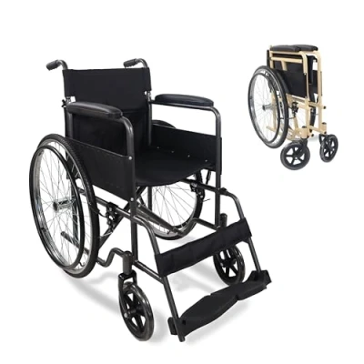 Image of Mobiclinic®, Denver Folding Wheelchair, European Brand, 46 cm Seat, Manual Brake, Removable Backrest, Fold Down Footrest, Strong, Wheelchair for Disabled, Gray