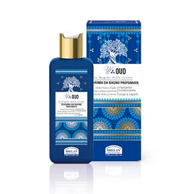 Image of Helan W Oud Gentle Shampoo &amp; Body Wash with Sweet Almonds Proteins, Relaxing Revitalising Action Bubble Bath for Hair, Perfumed Shower Gel Foam Made in Italy, 200 ml