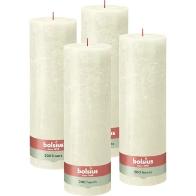 Image of Bolsius Rustic Pillar Candle XXL Ivory Set of 4 Decorative Household Candles Long Burning Time 200 Hours Unscented Includes Natural Vegan Wax Without Palm Oil 30 x 10 cm