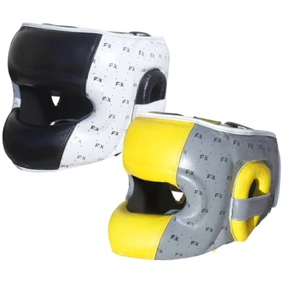 Image of FTX Face Bar Boxing Headgear Real Leather Sparring Headguard Protector Helmet for MMA Martial Arts Training Kickboxing Grappling Head Guard (Black/White, S/M)