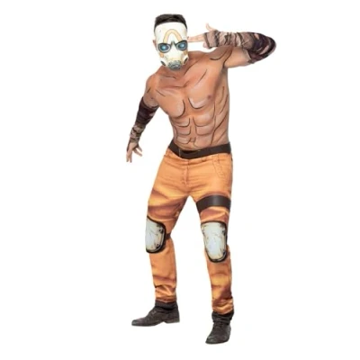 Image of Smiffys Borderlands Psycho Costume for Adults Trousers Belt Arm Cuffs Knee Pads and Mask Officially Licensed Iconic Printed Ideal Matching Couples