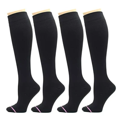 Image of Dr. Motion 4 Pairs Pack Women&#039;s Graduated Compression Knee High Socks, Solid All Black, One size