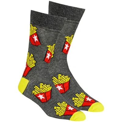 Image of Mens Crew Socks Mid Calf Funky Colorful Funny Cotton Food Grey Chips Size 6 11