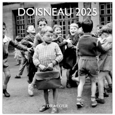 Image of DRAEGER PARIS 1886 Large Wall Calendar 29 x cm 2025 7 languages September 2024 to December 12 photographs available in several themes Doisneau Note appointments, birthdays