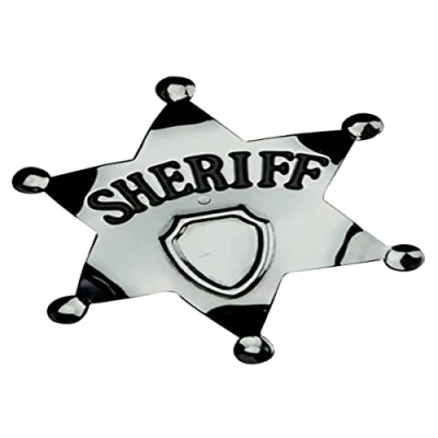 Image of Smiffys Sheriff Star Badge, Silver Metal, 65mm, Cowboys and Indians Fancy Dress, Adult Dress Up Accessories
