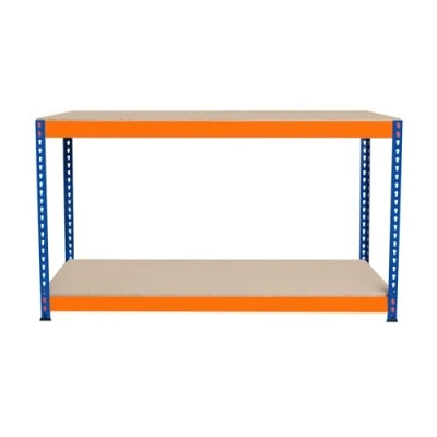 Image of Garage Workbench S Rax 2 Shelf 150cm x 45cm 90cm Workstation Heavy Duty Steel Chipboard 300kg Capacity Per Adjustable Layout Boltless Assembly Rubber Feet Reinforced Support Bars Warehouse