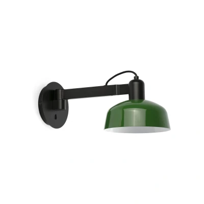 Image of Tatawin Arm Dome Wall Lamp Black, Gloss Green 1x E27