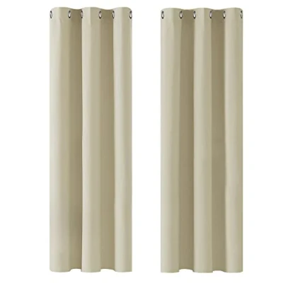 Image of Deconovo Room Darkening Thermal Insulated Curtains Eyelet Blackout Ring Top for Bedroom Beige 42 x 90 Inch 2 Panels