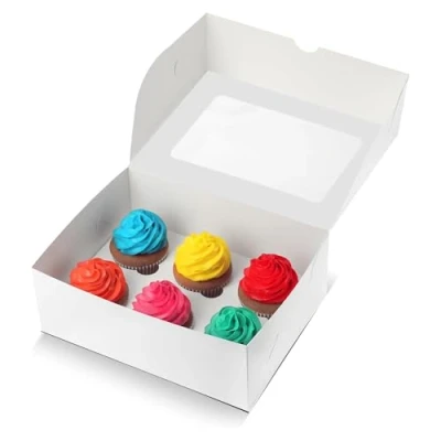 Image of ASAB Cupcake Box Hold 6 Count Containers with Clear Window Food Grade Birthday Patisserie Holder Easy Transport and Presentation Adjustable Insert (1 x Box)