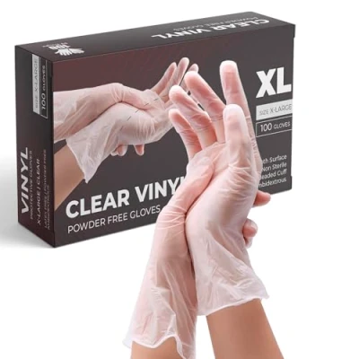 Image of eatasty Vinyl Multi Purpose Gloves, Powder Free, Disposable, Extra Strong Box of 100 Clear (X Large)